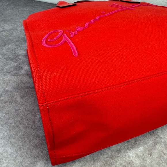 VERSACE Canvas Suppler Calfskin Cabas GV Signature Tote Red - Picture 11 of 16